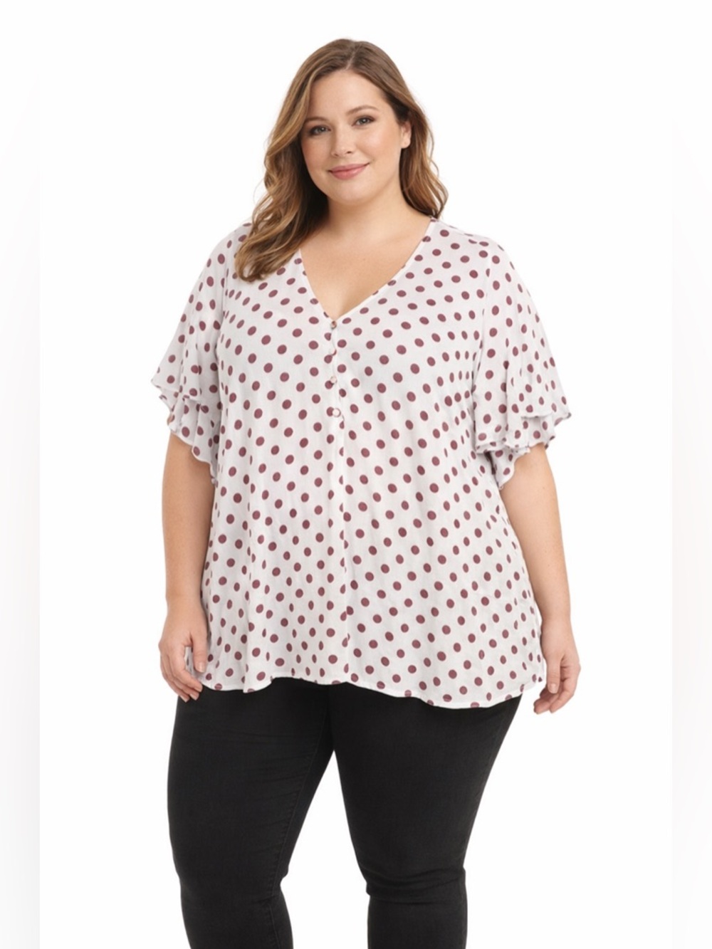 Lane‎ Bryant popover Top Lagen look cruise Polka Dot Shirt Gauzy Flowy Sleeve 24